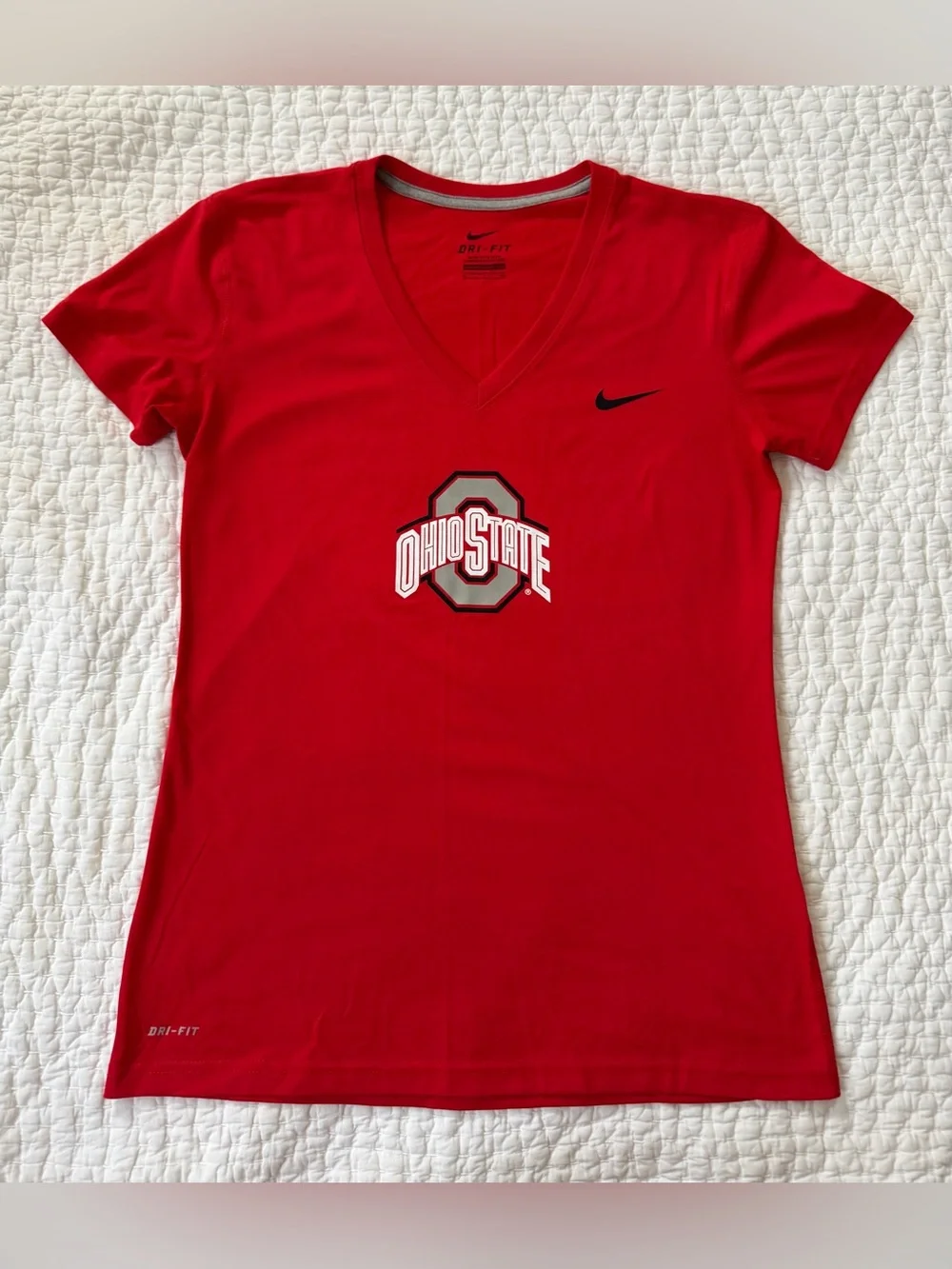 Nike Red V-Neck Dri-FIT Women's Tee with Ohio State Logo